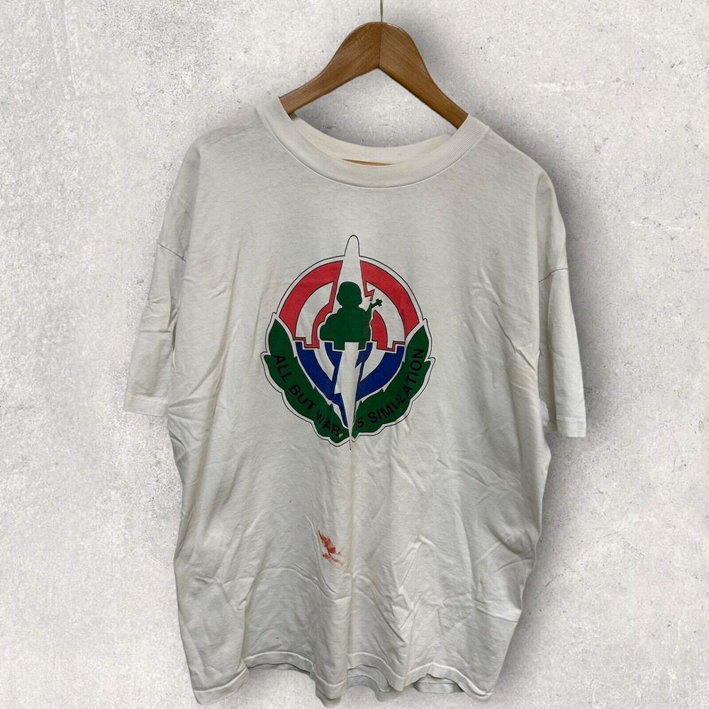 All But War Is Simulation Single Stitch Graphic T Shirt White Size XL‎